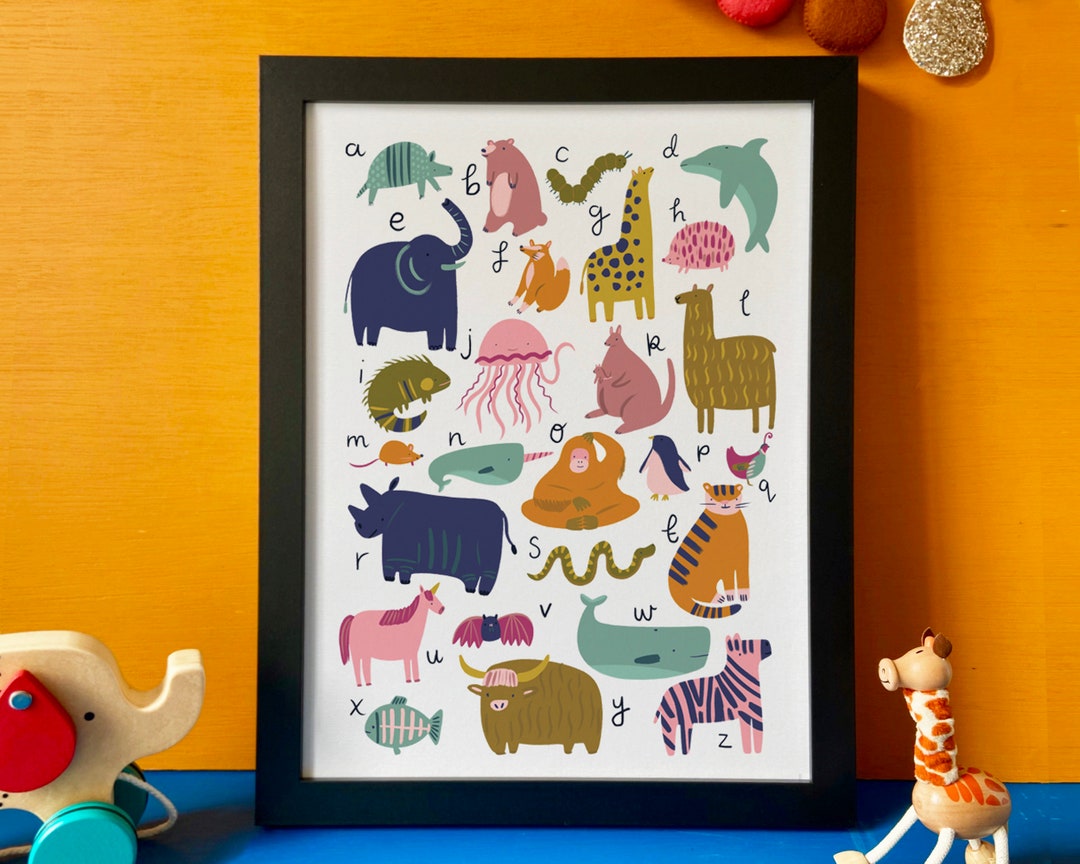 Animal Alphabet Colourful Kids Nursery Print Cute Animal Wall Art for ...