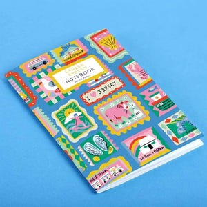 Quaderno con motivo a francobolli Blue Jersey