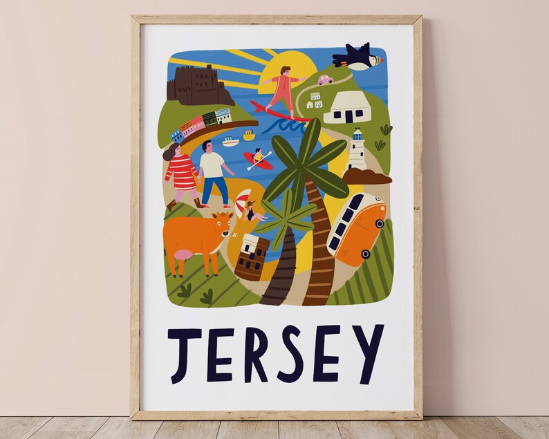 Jersey Print / Illustrated Jersey Poster/ Jersey Wall Art/ Jersey Travel Poster/ Vintage Travel Poster Print/ The Channel Islands Art Print image 3