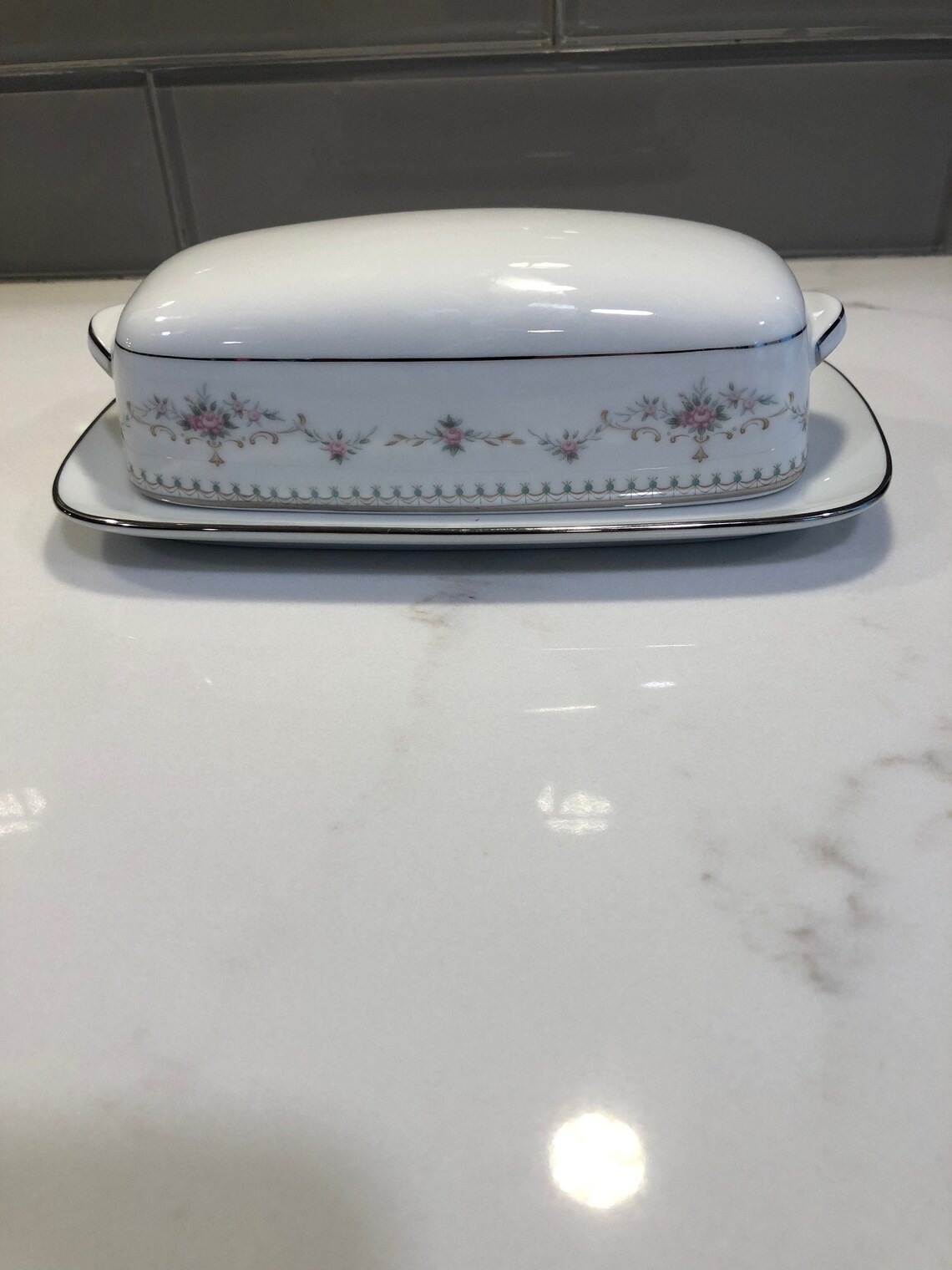 Noritake Fairmont Platinum Trim Butter Dish Etsy