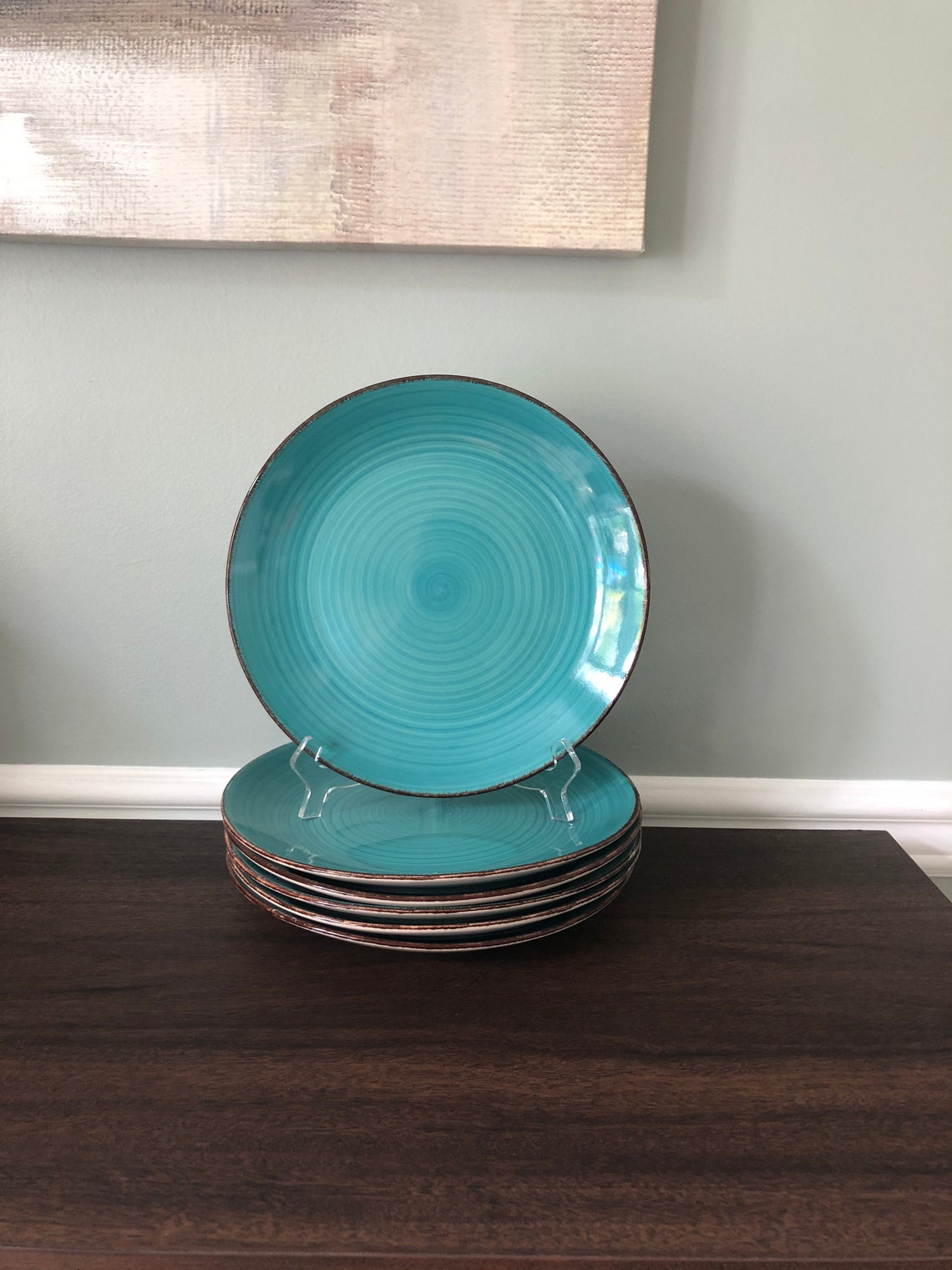 Royal Norfolk Stoneware Turquoise Swirl Plates Etsy