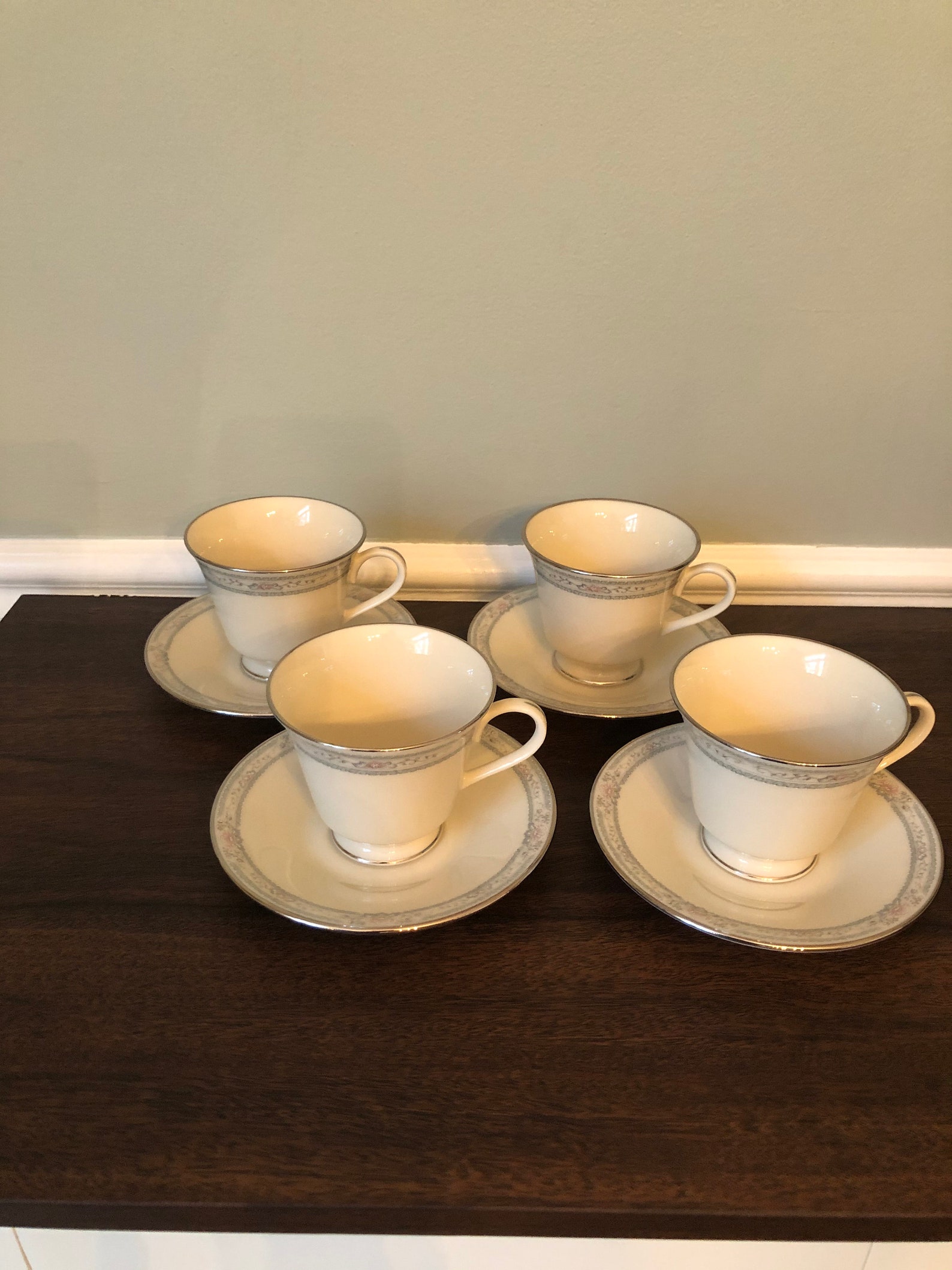 Lenox Charleston cups and saucers Platinum Trim Set of 4 Etsy