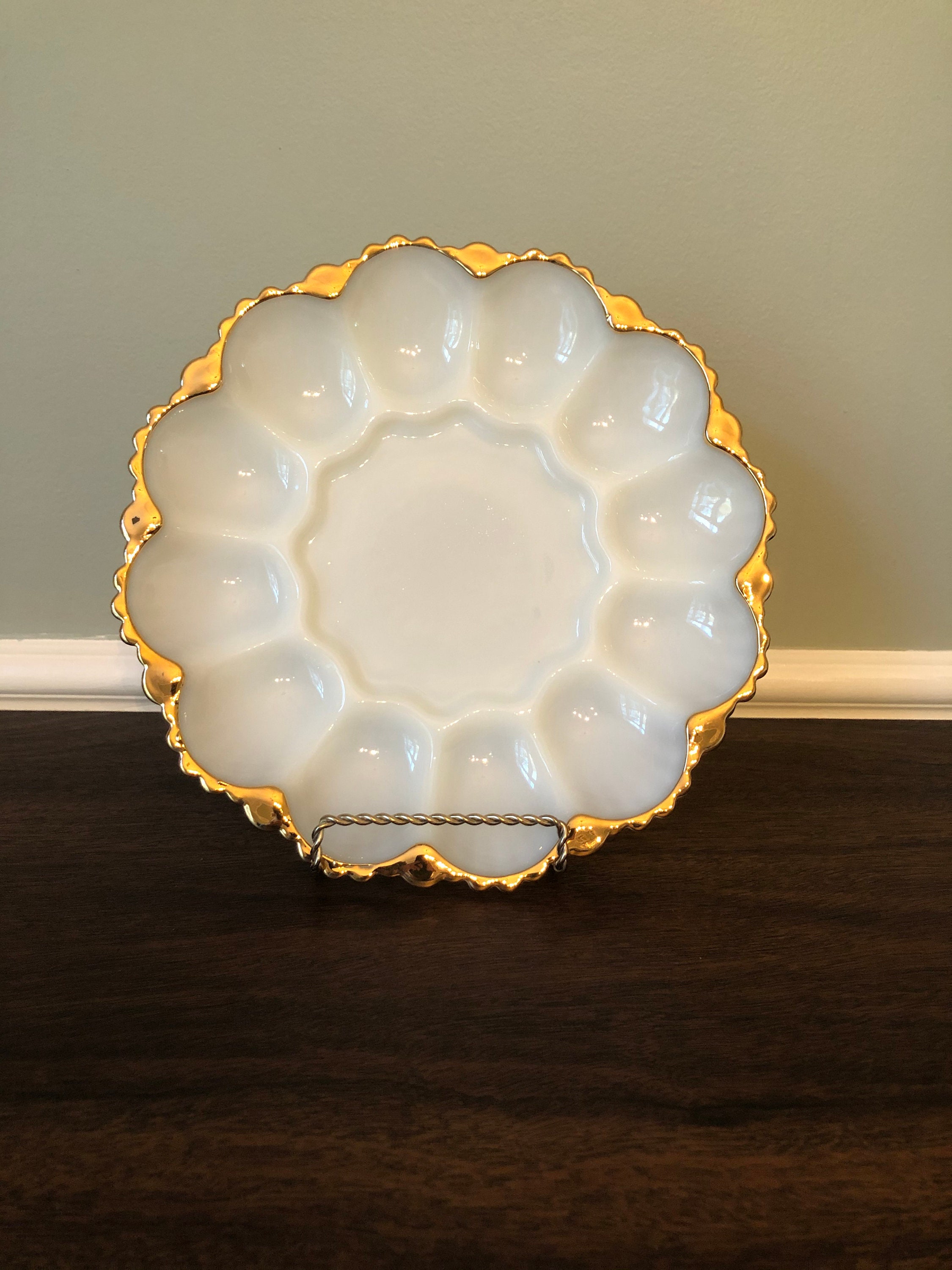 Vintage Anchor Hocking Milk Glass Egg Plate Etsy