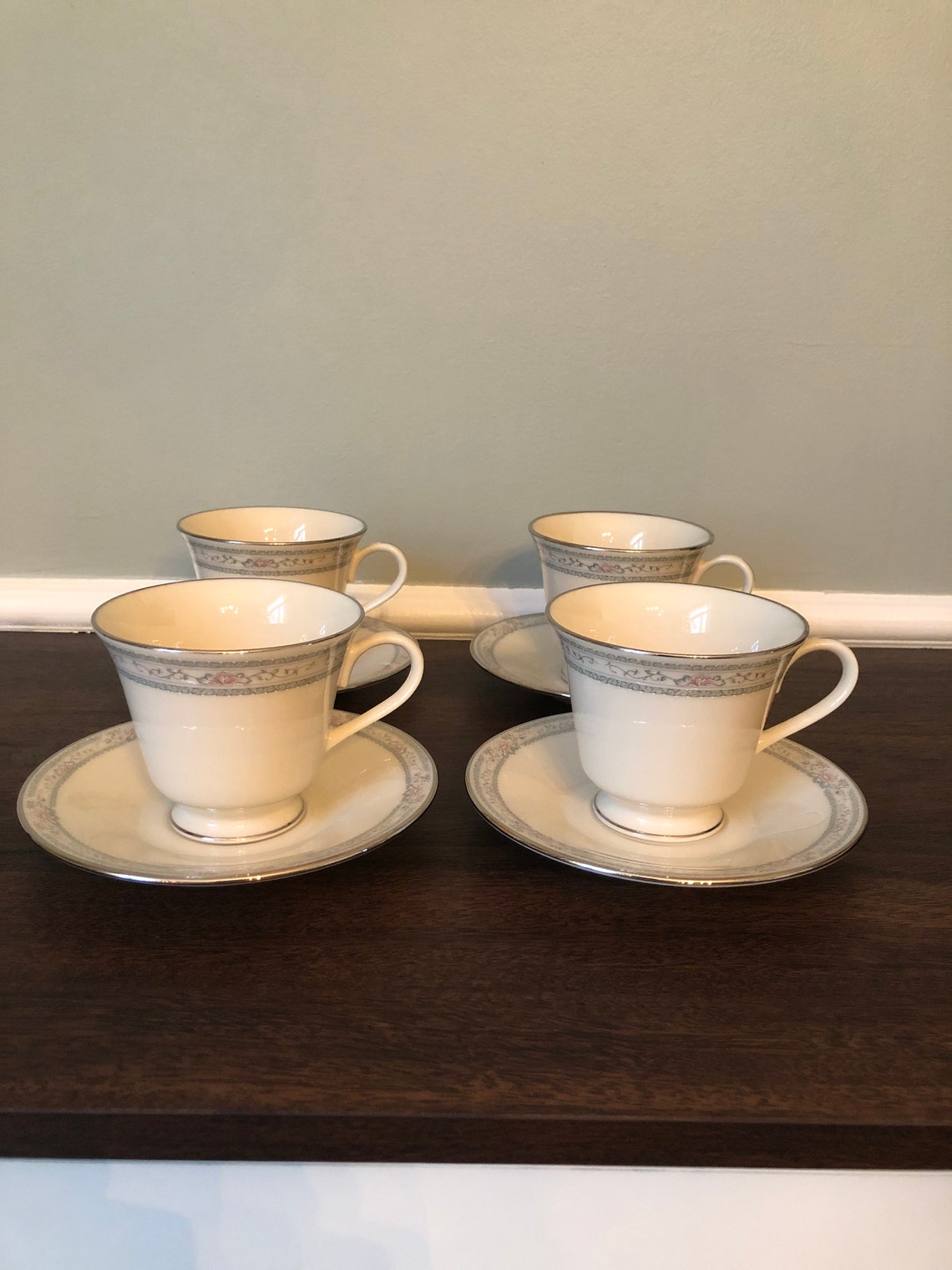 Lenox Charleston cups and saucers Platinum Trim Set of 4 Etsy