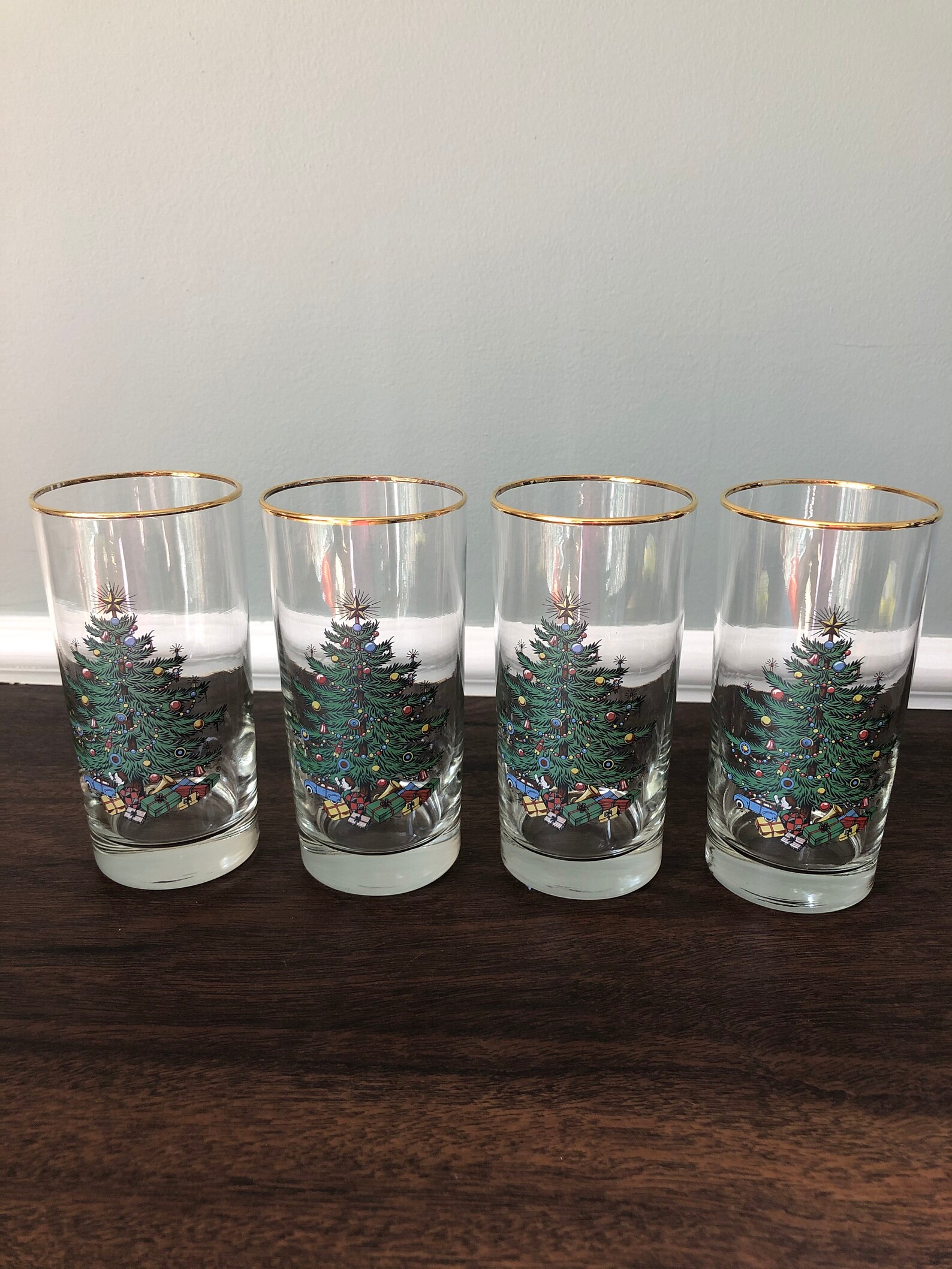 Vintage Cuthbertson Christmas Tree Glasses Set of 4 Etsy