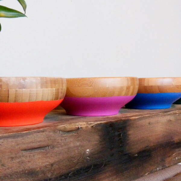 Wooden Bowl and Spoon Set with Hand-Painted Color Block