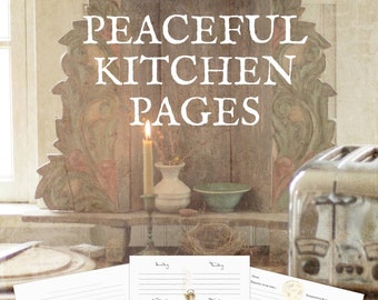 Peaceful Kitchen - Simple, beautiful menu planning pages, grocery list, kitchen garland, ebook, printables, planner