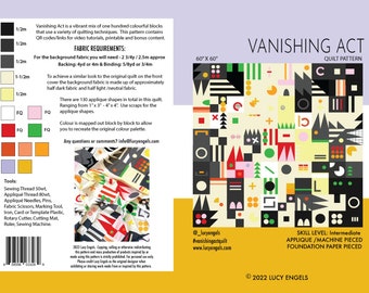 Vanishing Act Quilt Pattern -Paper Pattern - Applique, Foundation Paper Piecing, Machine Pieced Modern Quilt Pattern - Intermediate