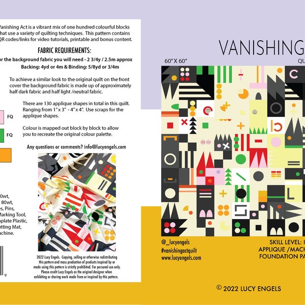 Vanishing Act Quilt Pattern - PDF Quilt Pattern - Applique, Foundation Paper Piecing, Machine Pieced Modern Quilt Pattern - Intermediate