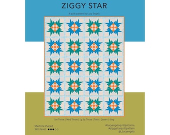 Ziggy Star Quilt Pattern Paper - Advanced Beginner Modern Quilt with Half Rectangle Triangles