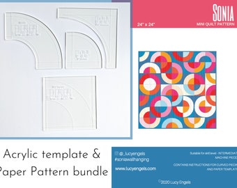 Templates for Quilting- Custom Sonia Wallhanging Paper Pattern + 3.5" Double Drunkard's Path Acrylic Template Set