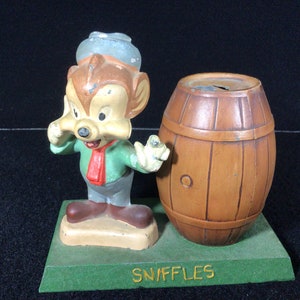 Vintage 1930&#39;s-40&#39;s Sniffles Warner Bros Cartoon Metal Still Bank. Original Paint. WBC