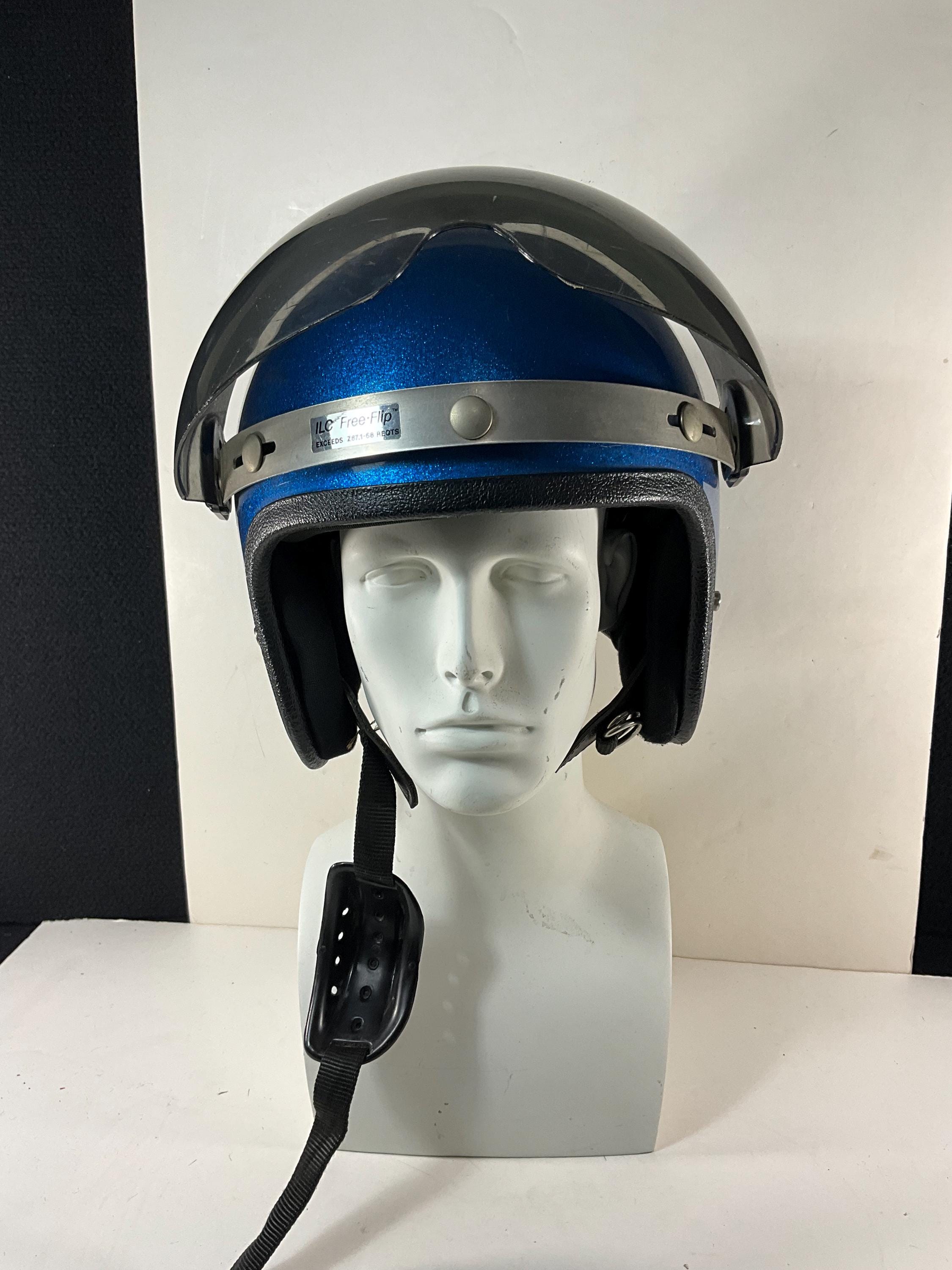 Vintage 1970's Blue Metallic Flake Helmet W/visor Shield and Chin Strap. Sz. M-L - Etsy Vintage 1970's Blue Metallic Flake Helmet W/visor Shield and Chin Strap. Sz. M-L - Etsy