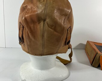 Vintage Harley-davidson Leather Aviator Skull Cap Clipper Helmet W