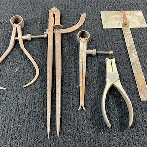 Vintage Machinist Metal Drafting Compass Divider Calipers Tools Lot