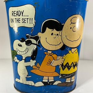 Vintage Peanuts Trash Can - Etsy