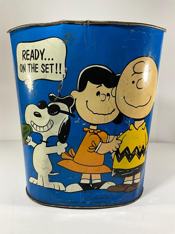 Vintage Peanuts A Boy Named Charlie Brown Metal Trash Can Chenico 