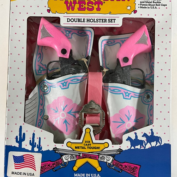 Vintage 1990 American West Pink Flower Double Holster Set Store Sample NOS