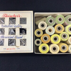 Vintage Box of Original Fleisher's Controlled Quality Mercerized Thread. Used and Unused.