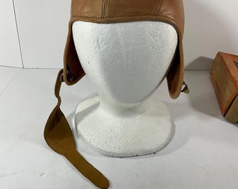 Vintage Harley-davidson Leather Aviator Skull Cap Clipper Helmet W
