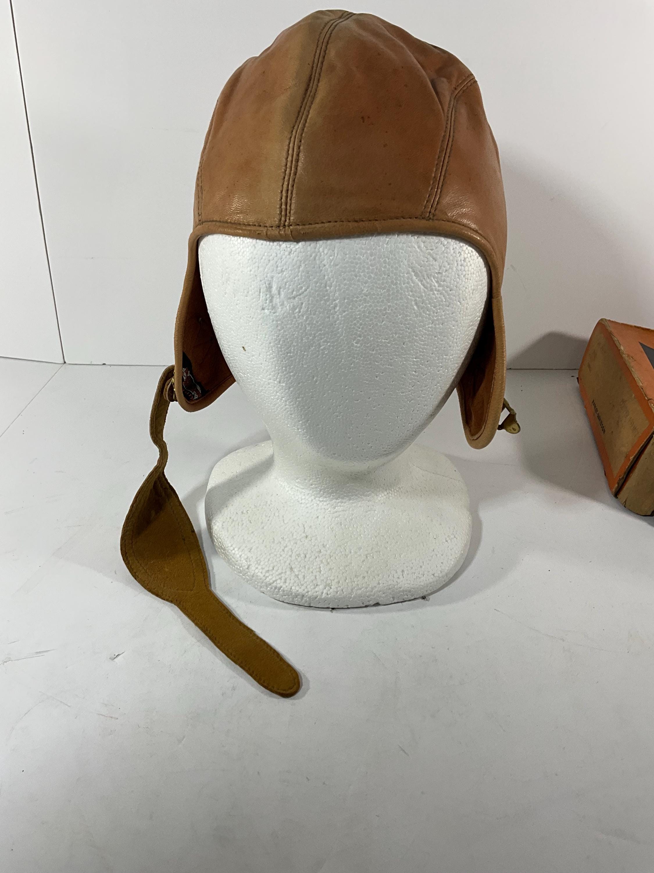 Vintage Harley-davidson Leather Aviator Skull Cap Clipper Helmet W