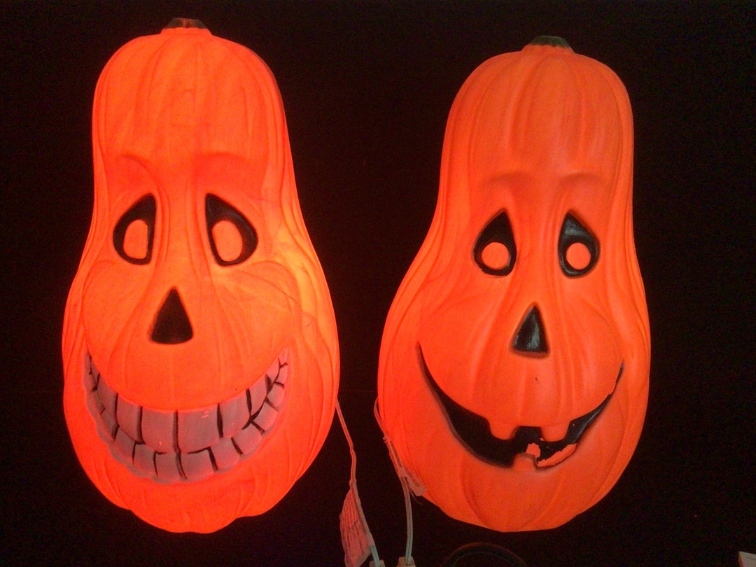 Vintage Halloween Funny Face Jack O' Lantern Pumpkin Light up Blow Mold ...