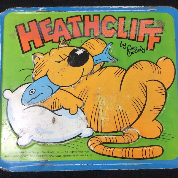 Vintage 1982 Heathcliff the Cat Embossed Metal Lunchbox. Aladdin Industries.