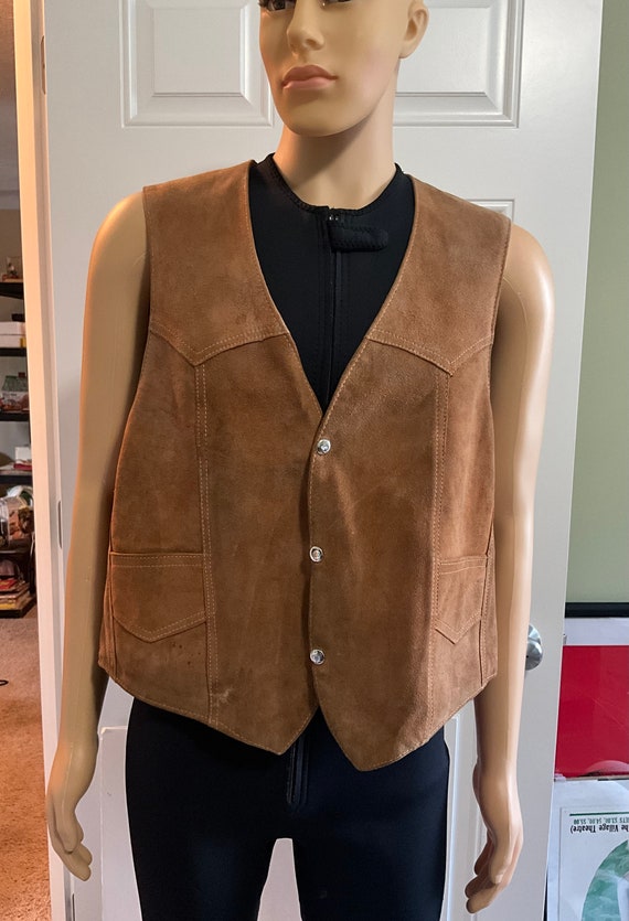 Vintage Brown Suede Leather Western Wear Vest. Adult Sz. Log-xl 
