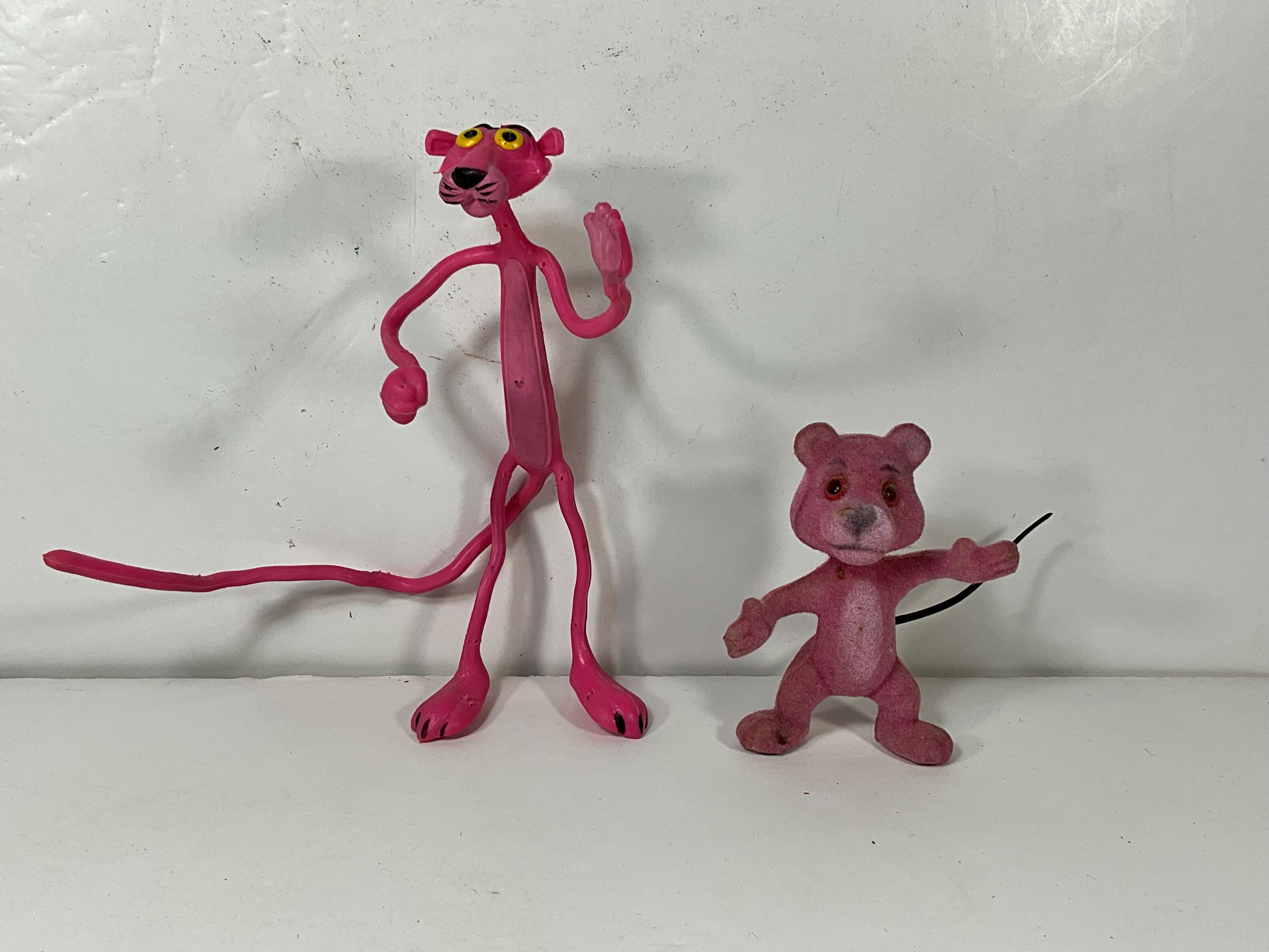 Vintage Pink Panther Amscan Inc. Bendy Toy and Pink Flocked Pink