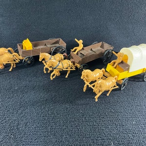 Vintage Processed Plastic Co. Horse Wagon and Oregon Trail Covered Wagon Toy Lot