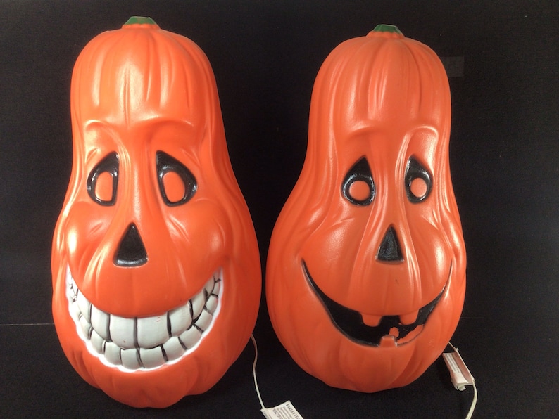 Vintage Halloween Funny Face Jack O' Lantern Pumpkin Light up Blow Mold ...
