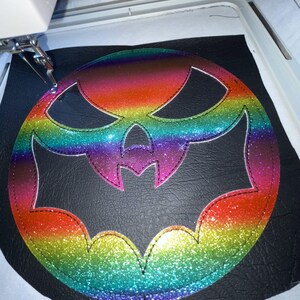 Digital Machine Embroidery Design, Halloween Face, Bat 8x8 image 1