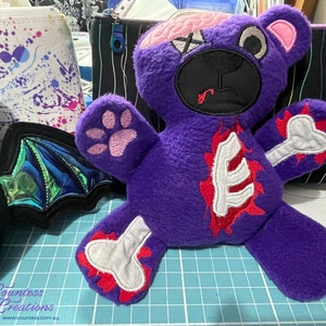 Plushie Zombie Bear, ZomBear, Gothic decor, zombie decor, pastel goth, spooky cute, creepy, gift for, stuffed animal image 2