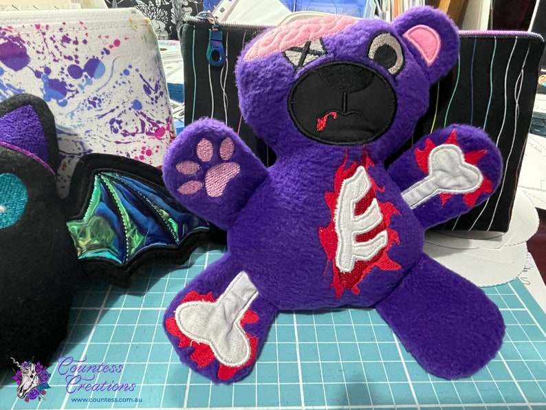 Plushie Zombie Bear, ZomBear, Gothic decor, zombie decor, pastel goth, spooky cute, creepy, gift for, stuffed animal image 2