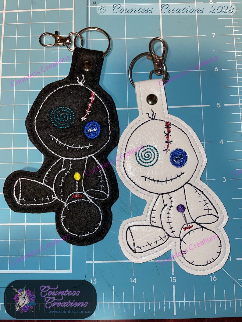 Digital Machine Embroidery Design, Keychain, Voodoo Doll Tessalated, 5x7 image 1