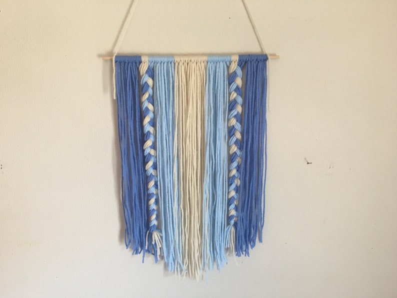 Baby Blue Wall Decor Handcrafted Yarn Hanging Boho Tapestry