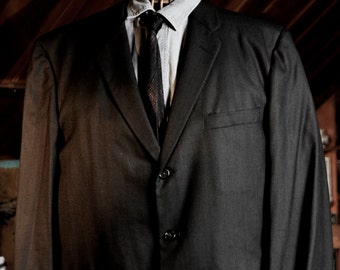 Vintage Black and Brown Slim Lapel Suit Jacket L all season Wool 1960s - Rat Pack, Mod