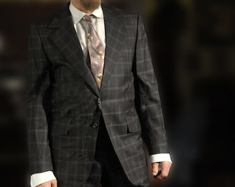 Vintage 1960's Mod Black Plaid Lewis Roth  2  button Suit Slim Tailored in Cal Mens 40 R Made in the USA