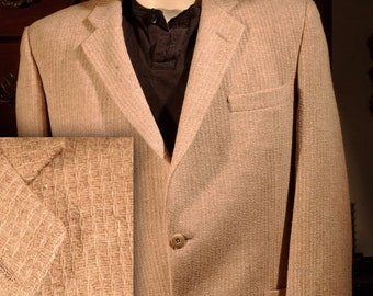 Vintage - 50's Christian Dior Tan Wool  Blazer - M  - 2 Button Thin lapels Tailored in USA Patch Pockets