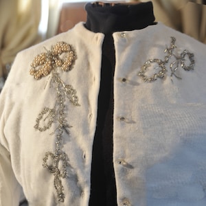 Vintage Rosanna 70&#39;s or 60&#39;s Soft White Beaded Cardigan Sweater Super Turbo Women&#39;s S/M