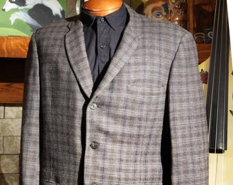 Vintage - 50's / 60's - black / Grey-Shadow Plaid-Tweed Wool- Rockabilly Ranch Jacket Royal York by Bond USA - M  Long 1950's/60's