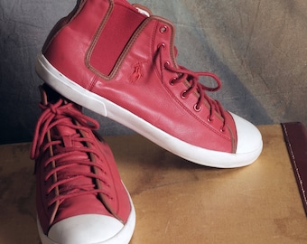Polo by Ralph Lauren Francisco Leather Sneaker/Chelsea (Stivaletto) Rosso - Bordi Marroni - Lacci ed Elastici Laterali Taglia 11