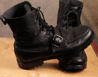Vintage Women Leather Tall Riding Boots By Ralph Lauren Size 9B 