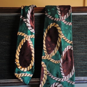 Vintage Western Necktie Green Silk with Rope Pattern 1940&#39;s for Hollywood Style Pants