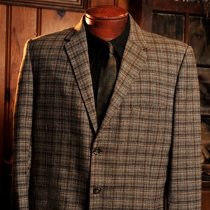 Vintage - 50&#39;s / 60&#39;s - Brown-Shadow Plaid-Wool- Rockabilly Ranch Jacket - L / M  Long 1950&#39;s/60&#39;s