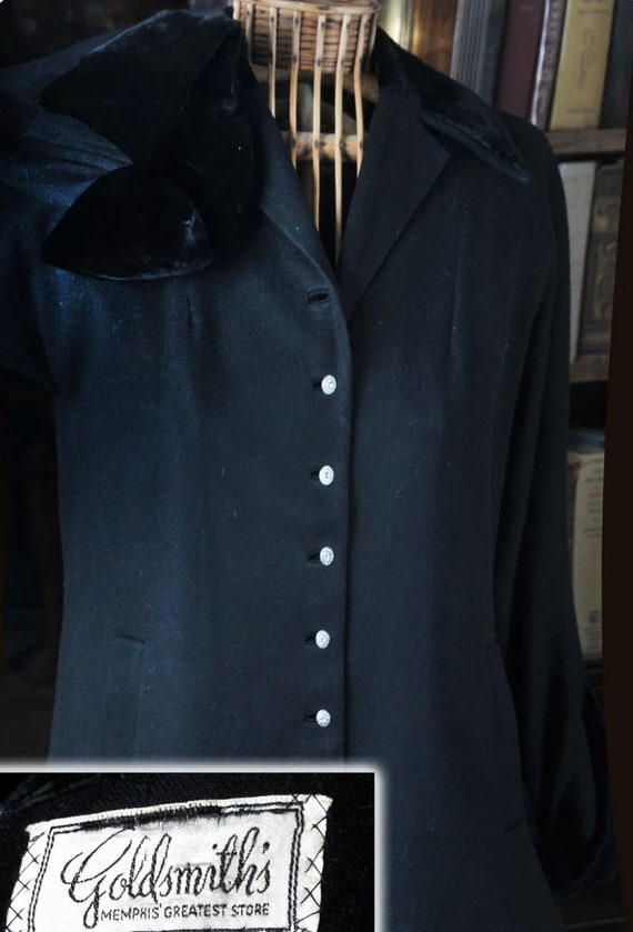 1940's or 50's Black M or L Fitted Wool Jacket a … - image 2