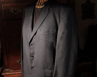 Vintage Black Slim Cut Phoenix Manstyle  Tailored Wool Suit Jacket -Men's Small Woman's Medium made in USA