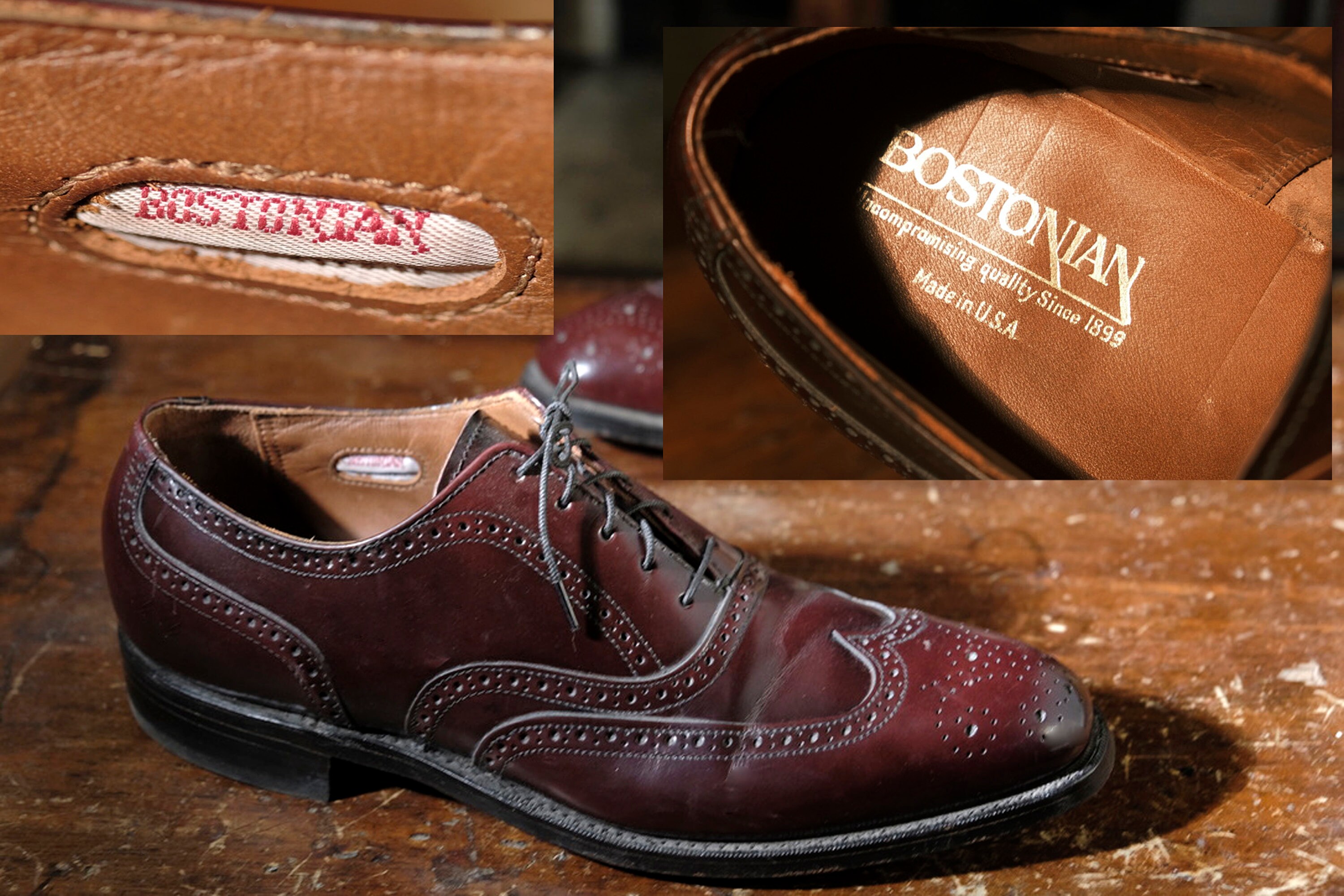 靴 BOSTONIAN FOOTSAVER Cap Toe Shoes 1980s Bostonian Burgundy Wingtip Oxfords Foot Saver Full Leather