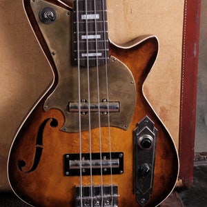 Postal Dixie Flyer Bass Guitar Handmade Sunburst Maple Armstrong Lipstick Pickups - Distressed