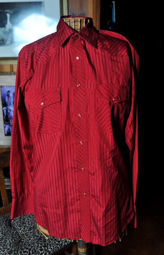 Wrangler Vintage Red Satin Like  Cowboy Shirt M Ra